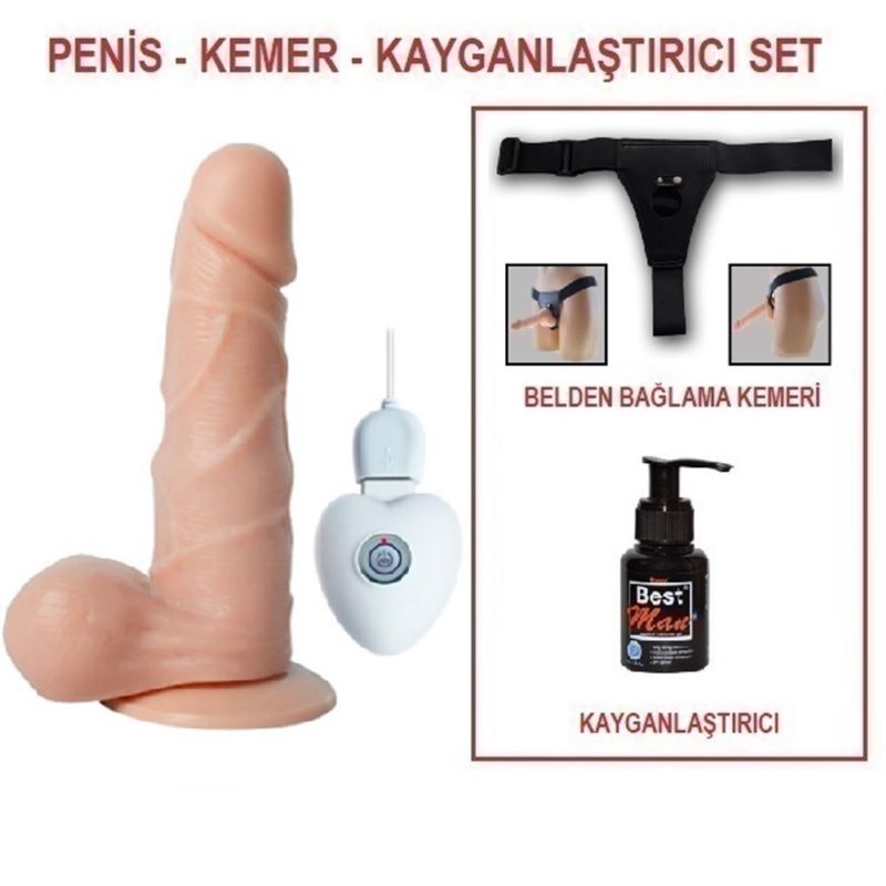 15 cm Belden Bağlamalı Titreşimli Realistik Dildo Penis Set